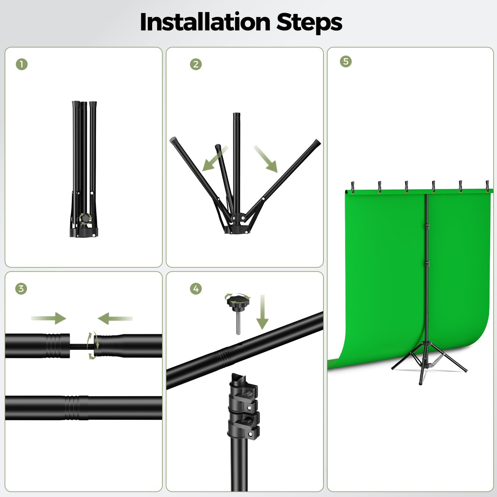 EMART Green Screen Backdrop Kit 5×6.5ft with Stand & Clamps