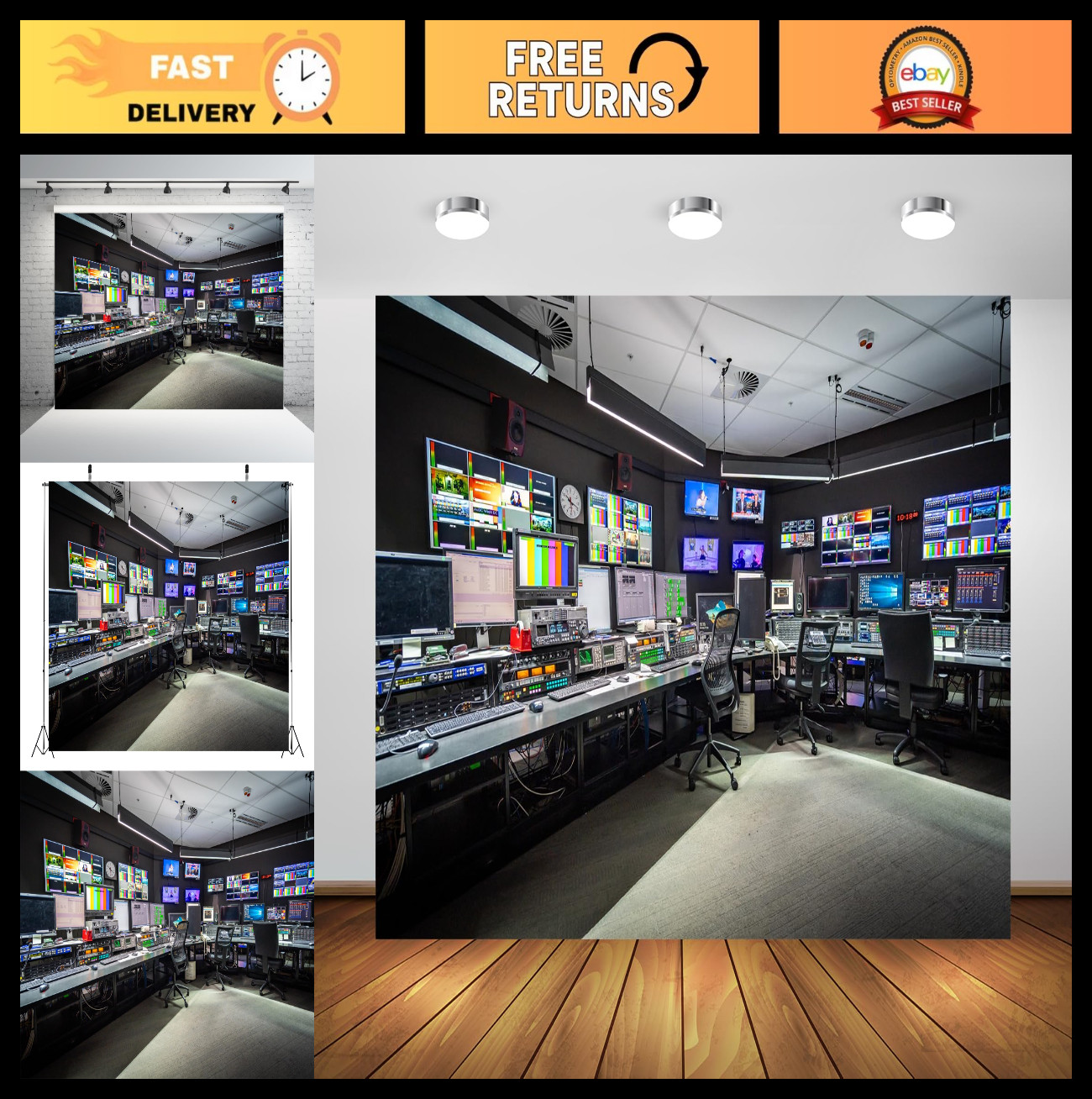 Fabric News Studio Backdrop for Virtual Media, TV Show Background, YouTube Photo