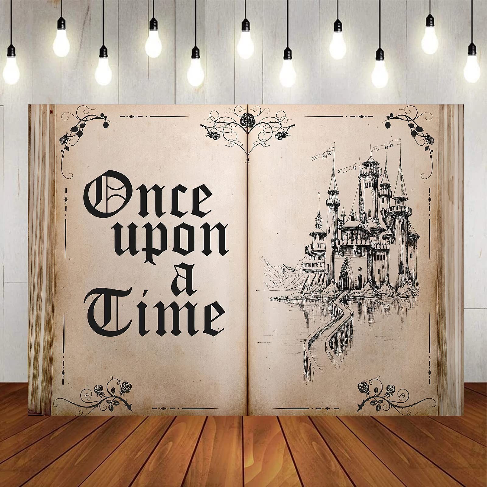 Fairy Tale Books Backdrop Once Upon a Time Backdrops Ancient 7×5 FT, brown
