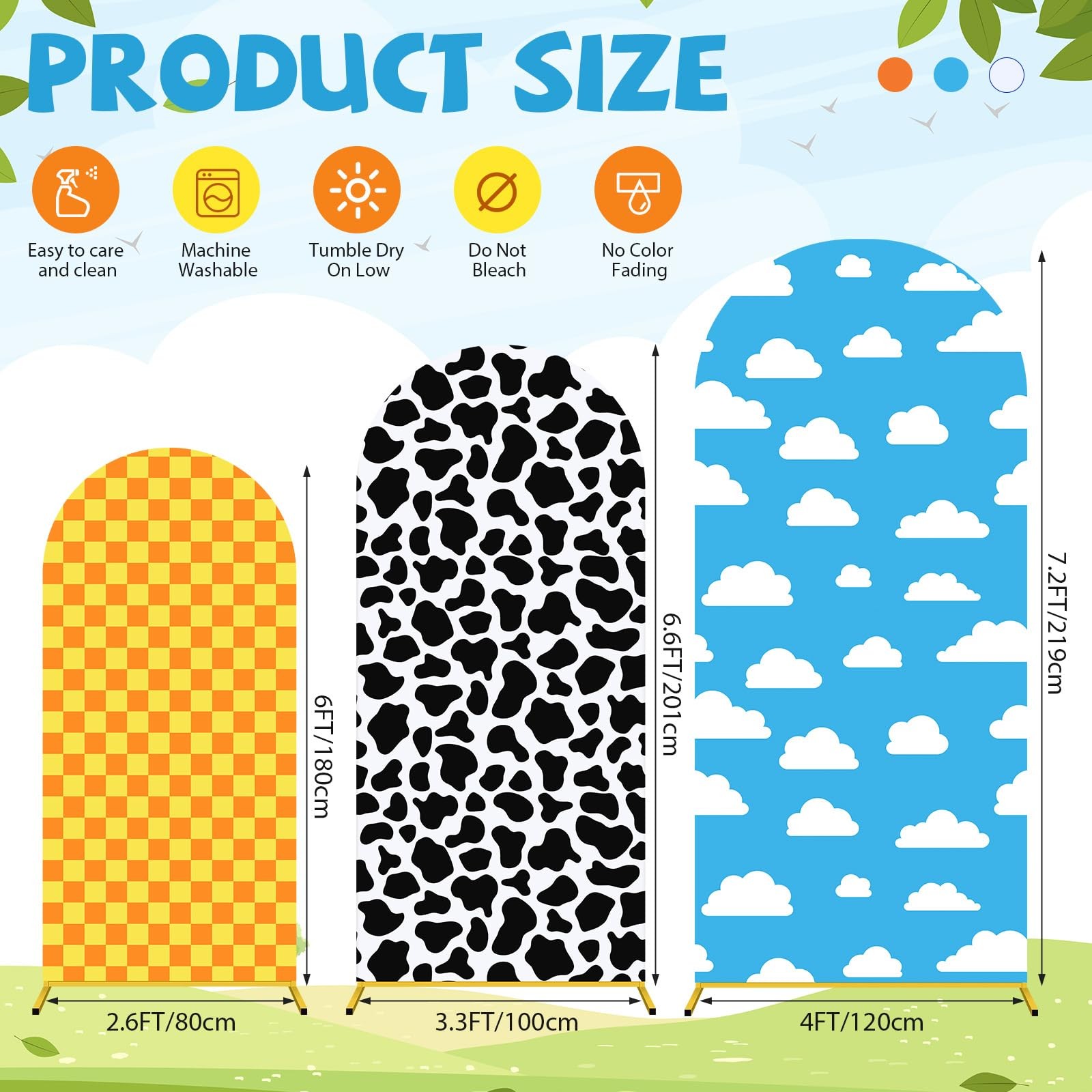 3 Pcs Cartoon Arch Backdrop Cover Set 6Ft, 6.6Ft, 7.2Ft Cartoon Birthday Part…
