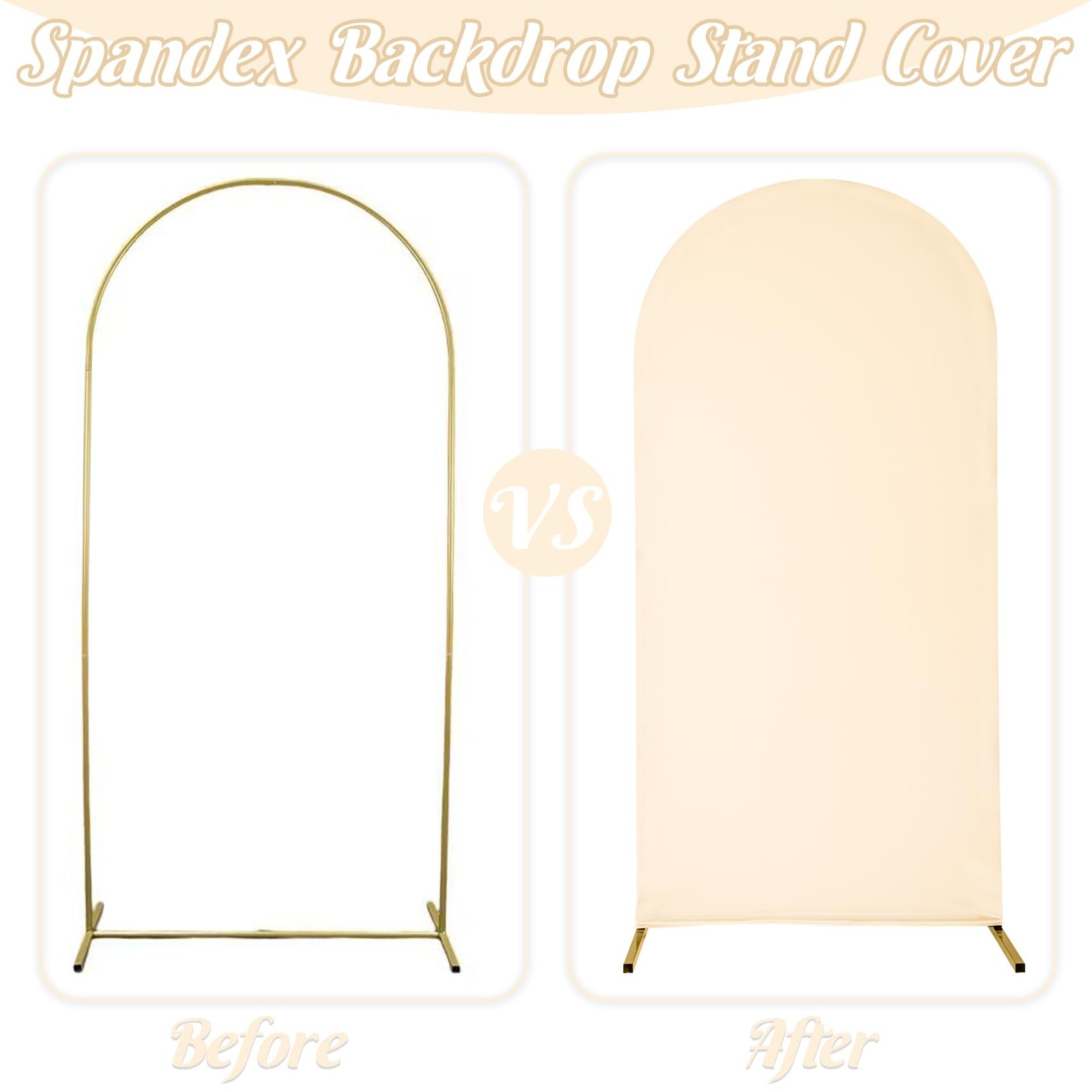Spandex Fitted Wedding Arch Cover Set of 3 Beige Arch Backdrop Cover, Round T…