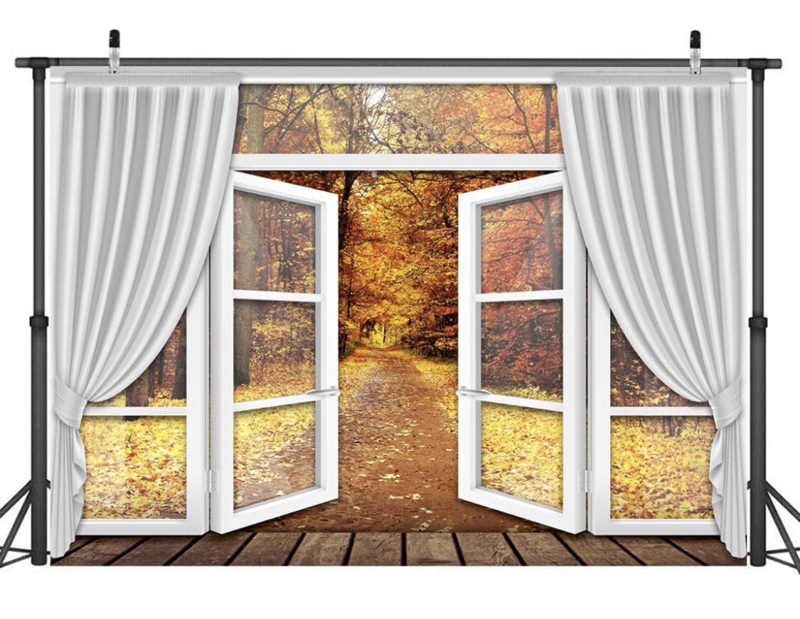 Autumn Forest Photography Backdrop 7 X5 Ft White French Window Curtain Fall Land