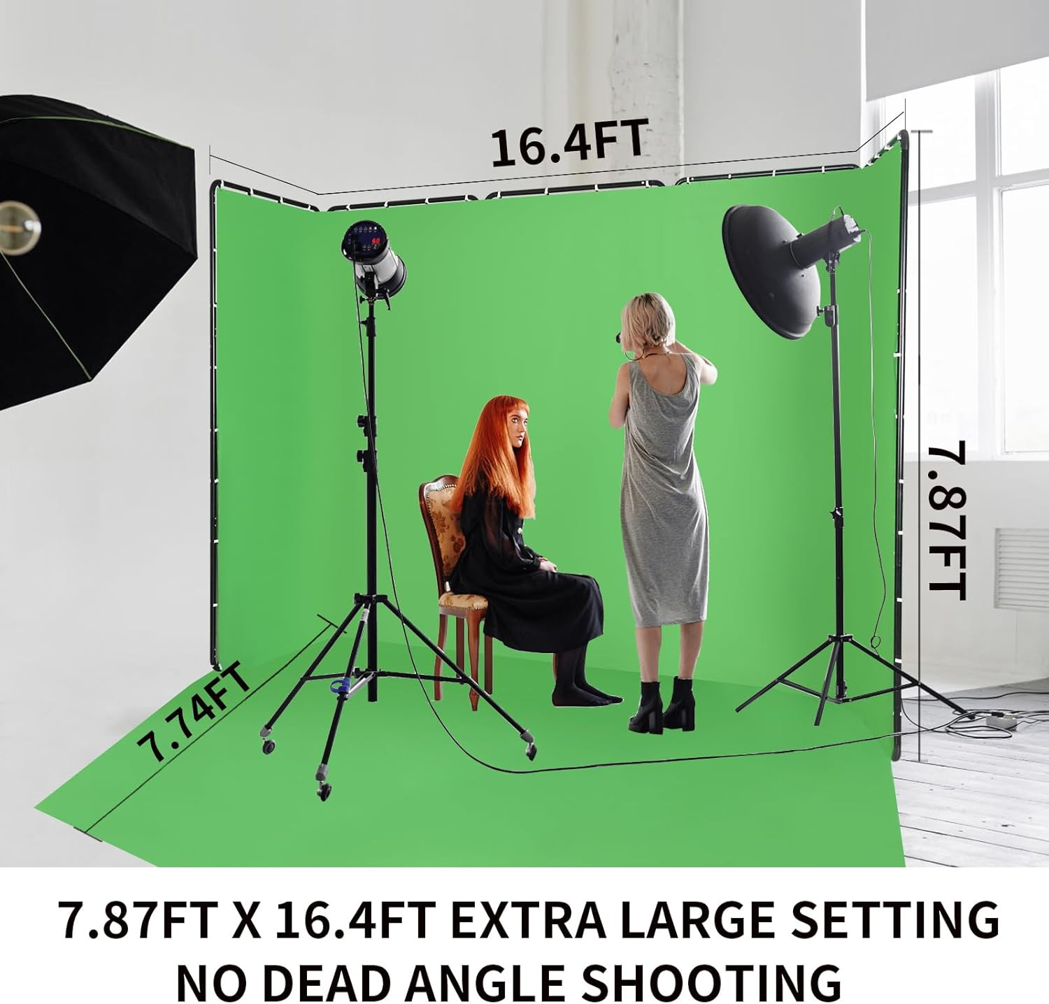 Professional 7.87Ftx16.4Ft Portable Large Chromakey Green Screen Wide Backdrop K