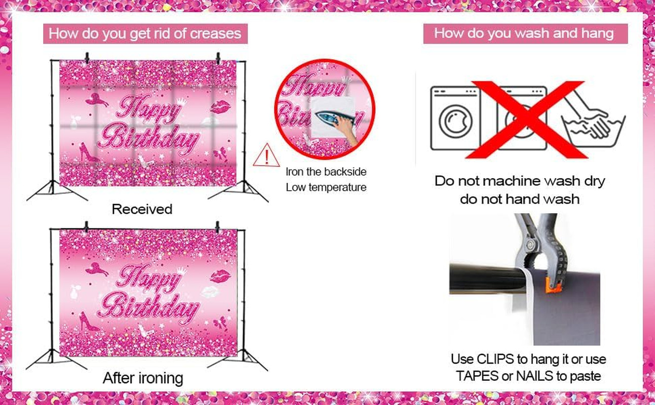 Pink Flash Birthday Backdrop 7X5Ft Hot Pink Shining Sequins Photography Backgrou
