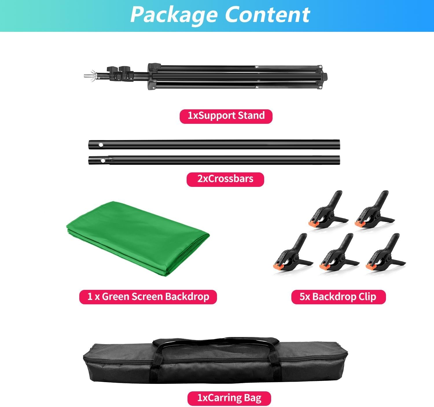 Green Screen Backdrop Kit with Stand 5X6.5ft Portable GreenScreen Background