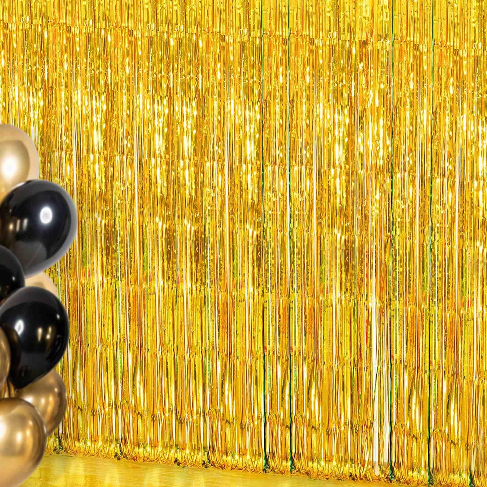 4 PCS Gold Streamers Backdrop Curtains 3.2×8.2 Ft Foil Fringe Birthday Party