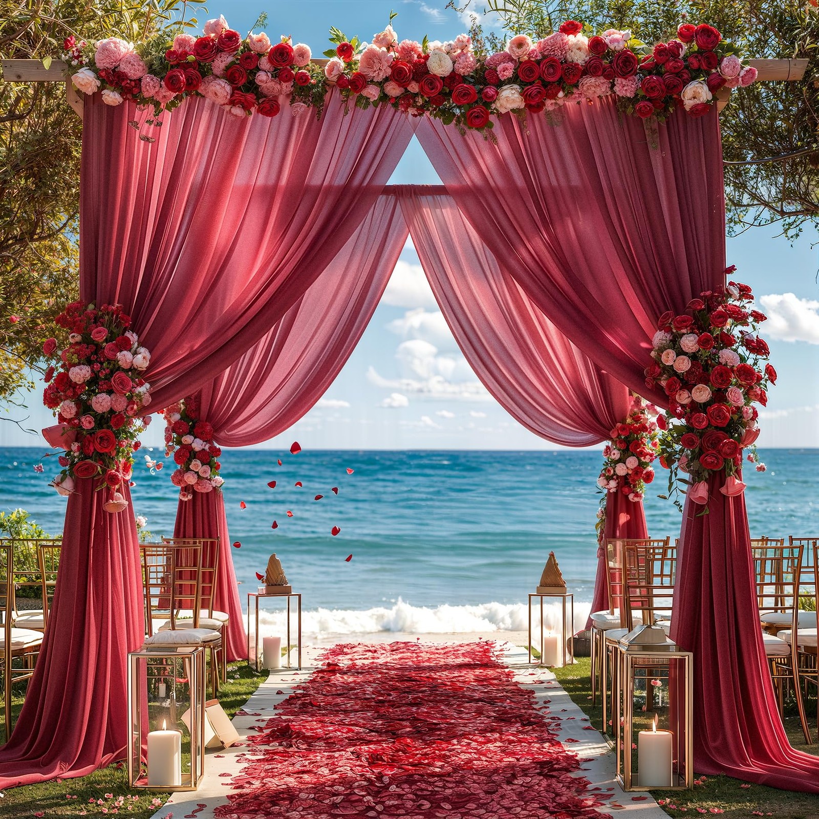 2 Panels Burgundy Arch Draping Fabric, 30 Inch x 20FT, Sheer Backdrop, Decor