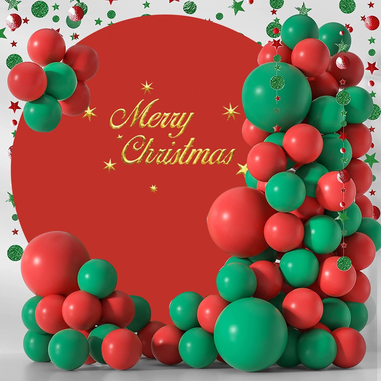 Christmas Round Backdrop Cover for Photography 7.2ft Merry Christmas Red Circ…