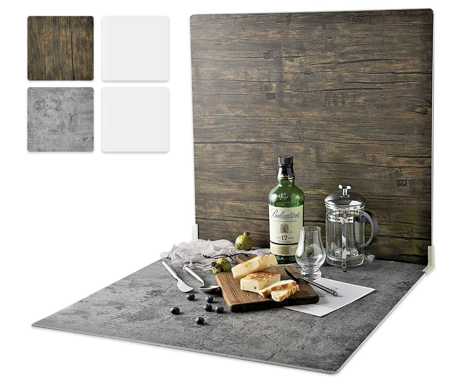 2 PC Photography Background 24×24 Inch, BEIYANG (Black Walnut+ Dark Gray+ White)