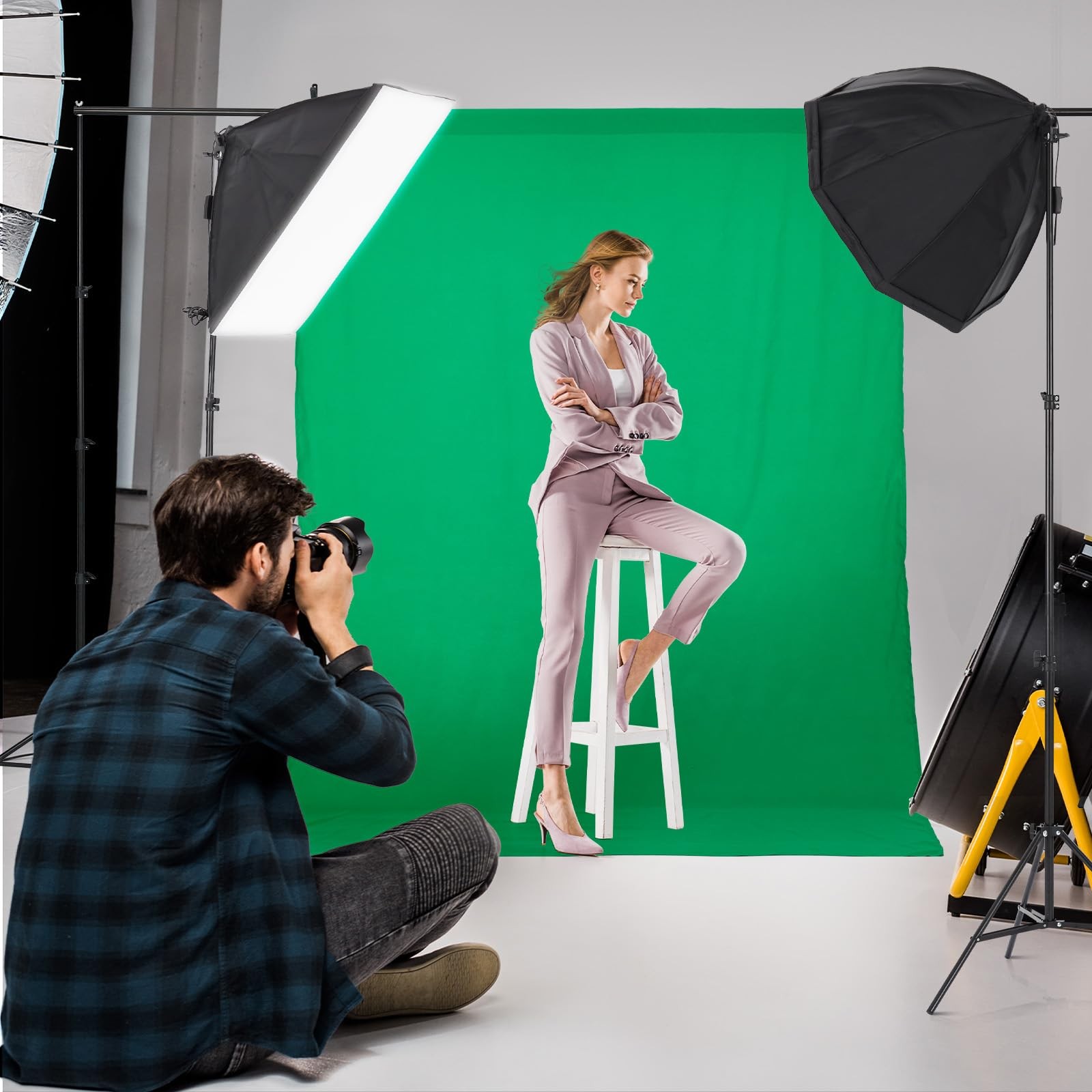 Photography Lighting Kit w/ 8.5x10ft Backdrop Stand System LED Umbrella Softbox