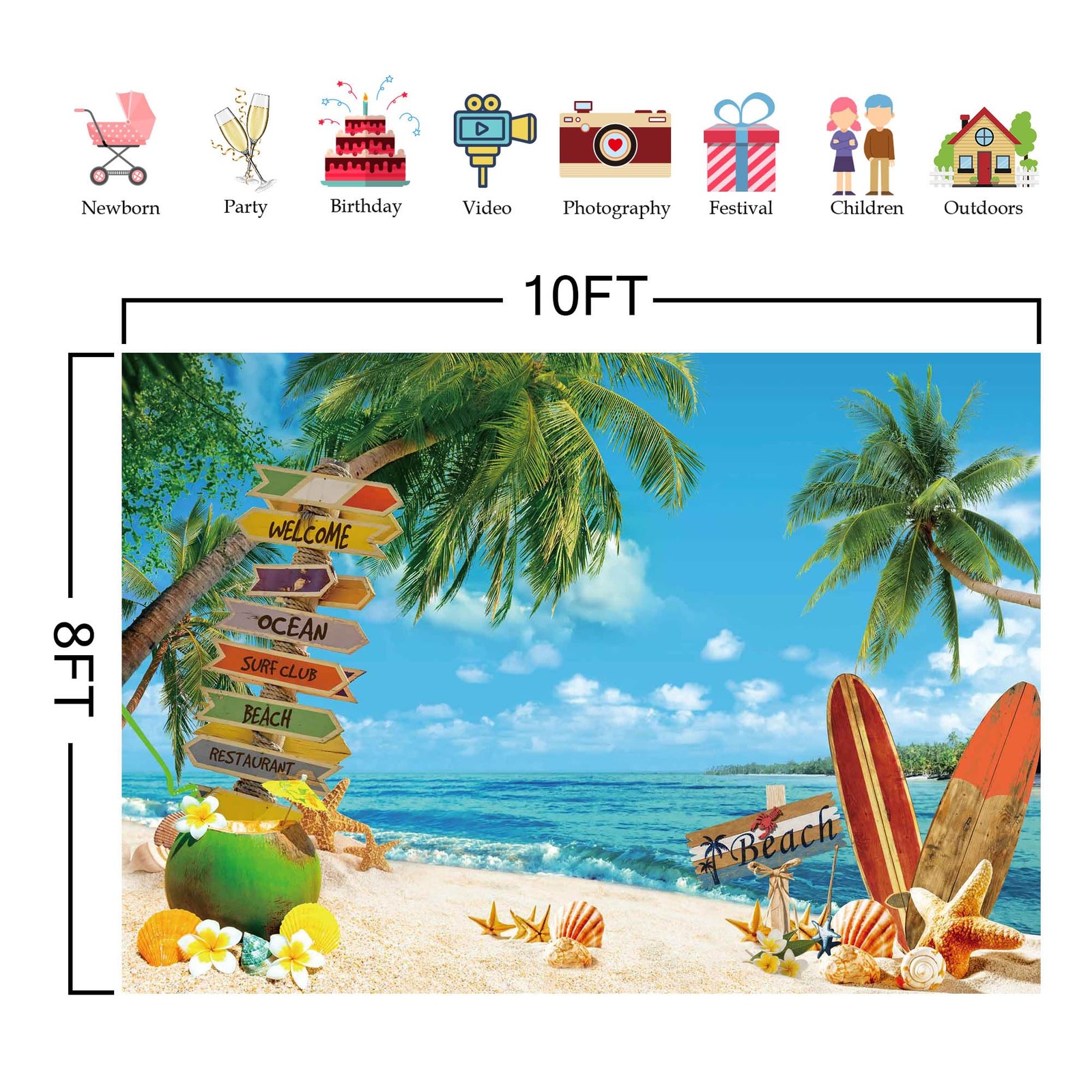 10x8ft Polyester Fabric Summer Beach Backdrop Tropical Seaside Background Isl…