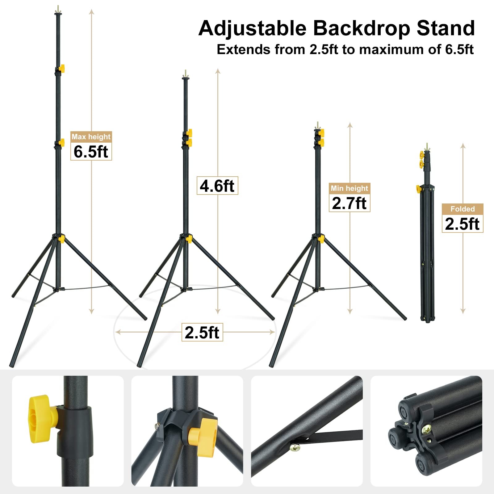 Lincostore Backdrop Support Stand Kit 10×6.5ft Adjustable Photography Studio …