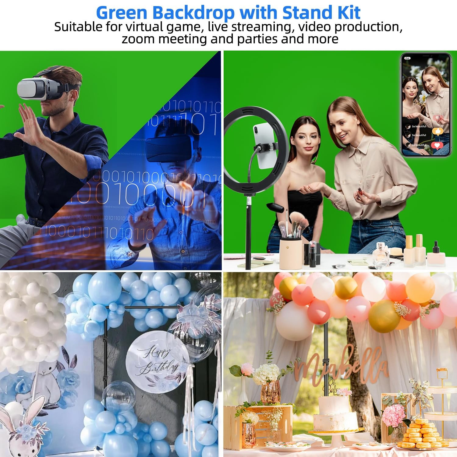 Green Screen Backdrop Stand Kit Portable Background Clips Case 6.5×5 FT