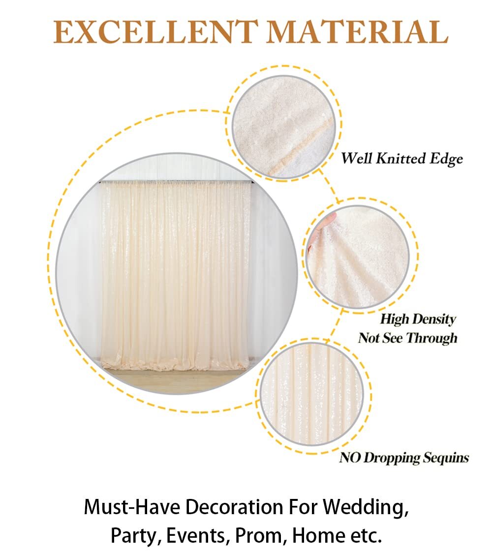 4FTX6FT Ivory Beige Sequin Photo Backdrop Wedding Photo Booth Glitter Curtain