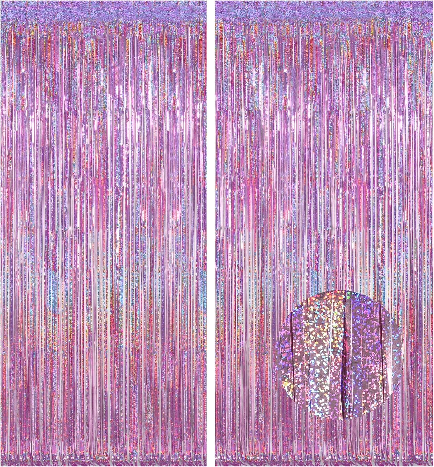 Melsan 2 Pack 3.2 ft x 8.2 Tinsel Foil Fringe x ft, Pinkish Purple