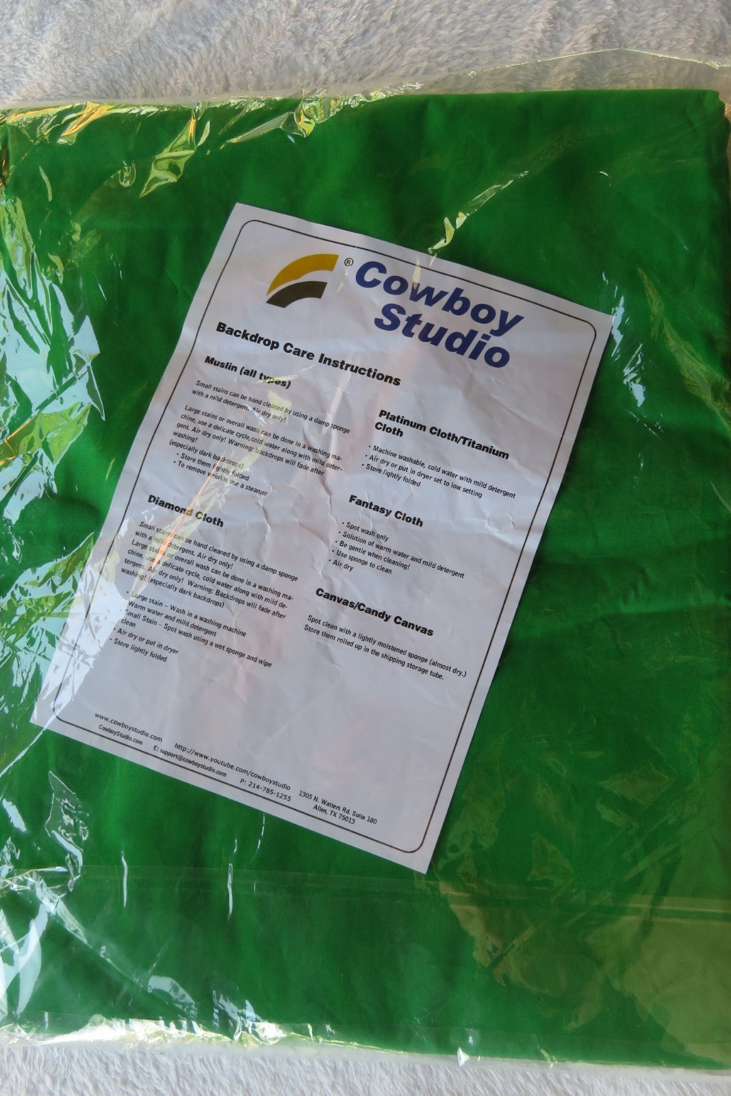 New in Package LARGE BACKDROP 10×12 ft Photo Cowboy Studio Brand Green Muslin
