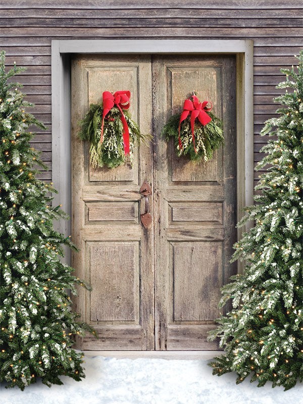 Denny Manufacturing Old Christmas Door Printed Photography Backdrop