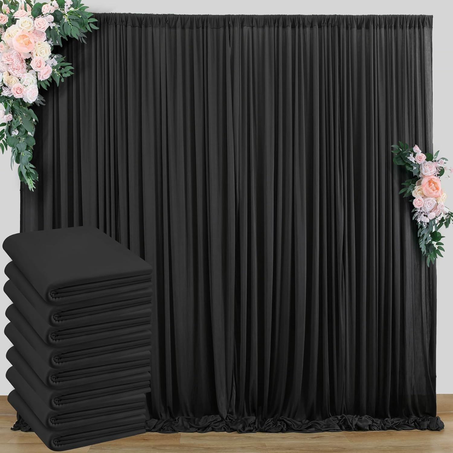 40ft x 10ft Black Backdrop Curtain for Parties, Weddings, Photography – 8 Panels