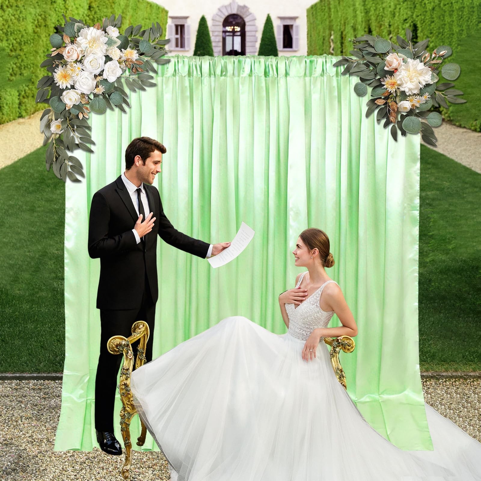 10×7 Ft Light Green Backdrop Curtains Fabric Satin Rod Pocket Party 2 Panels