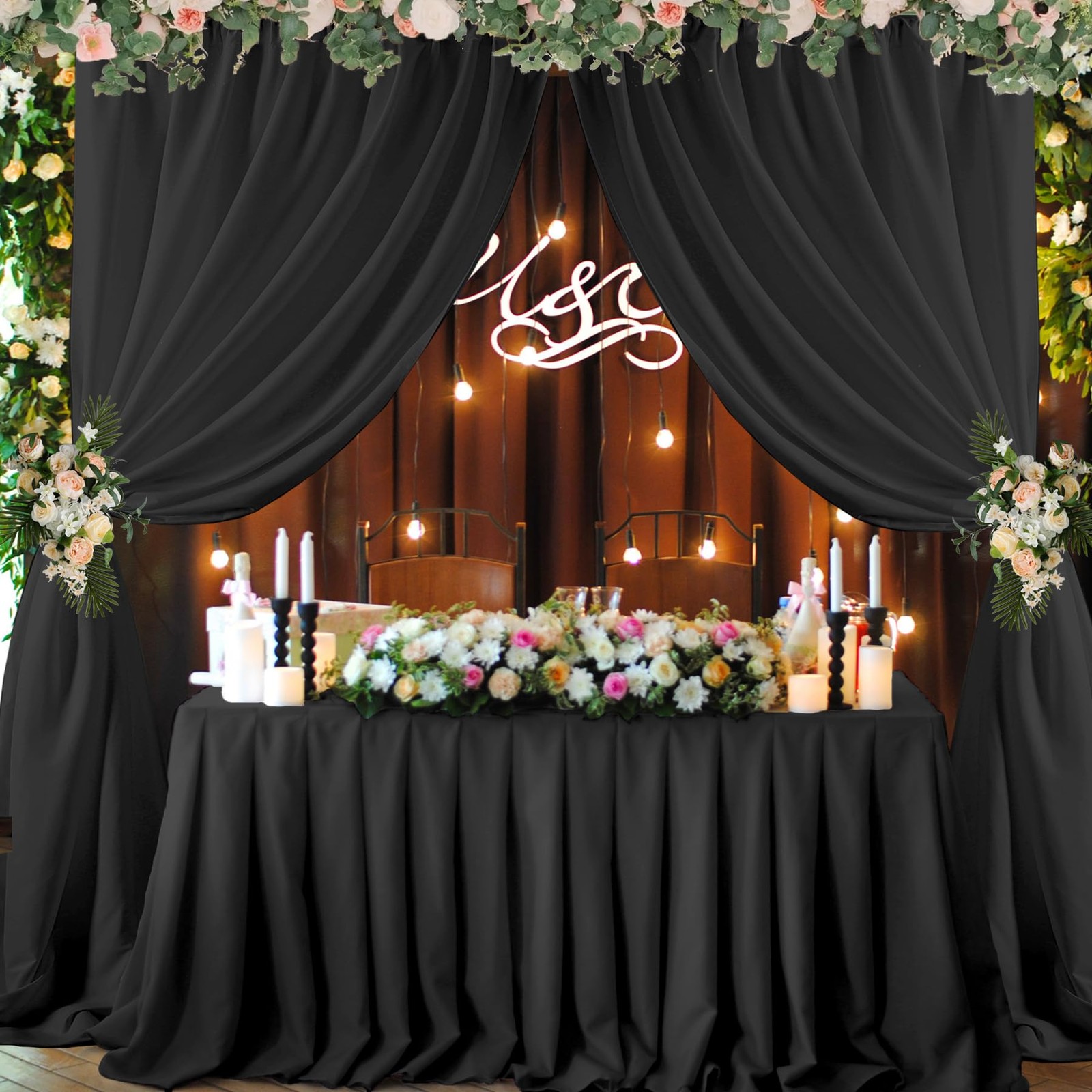 Htper 10×10 ft Black Backdrop Curtain Panels 120″W x 120″L (Pack of 2),