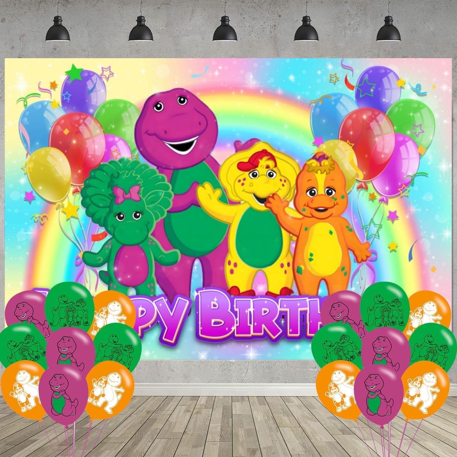 𝓑𝓪𝓻𝓷𝓮𝔂 Birthday Party Decoration, Photo Background 5 x 3 FT, 18 Pcs Bal…