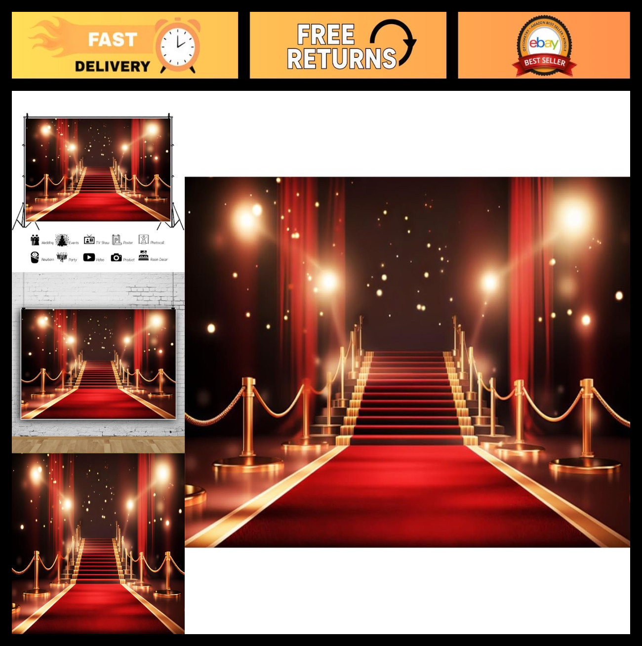 12x8ft Red Carpet Backdrop – Fabric Stage Banner for Awards, Parties & Events