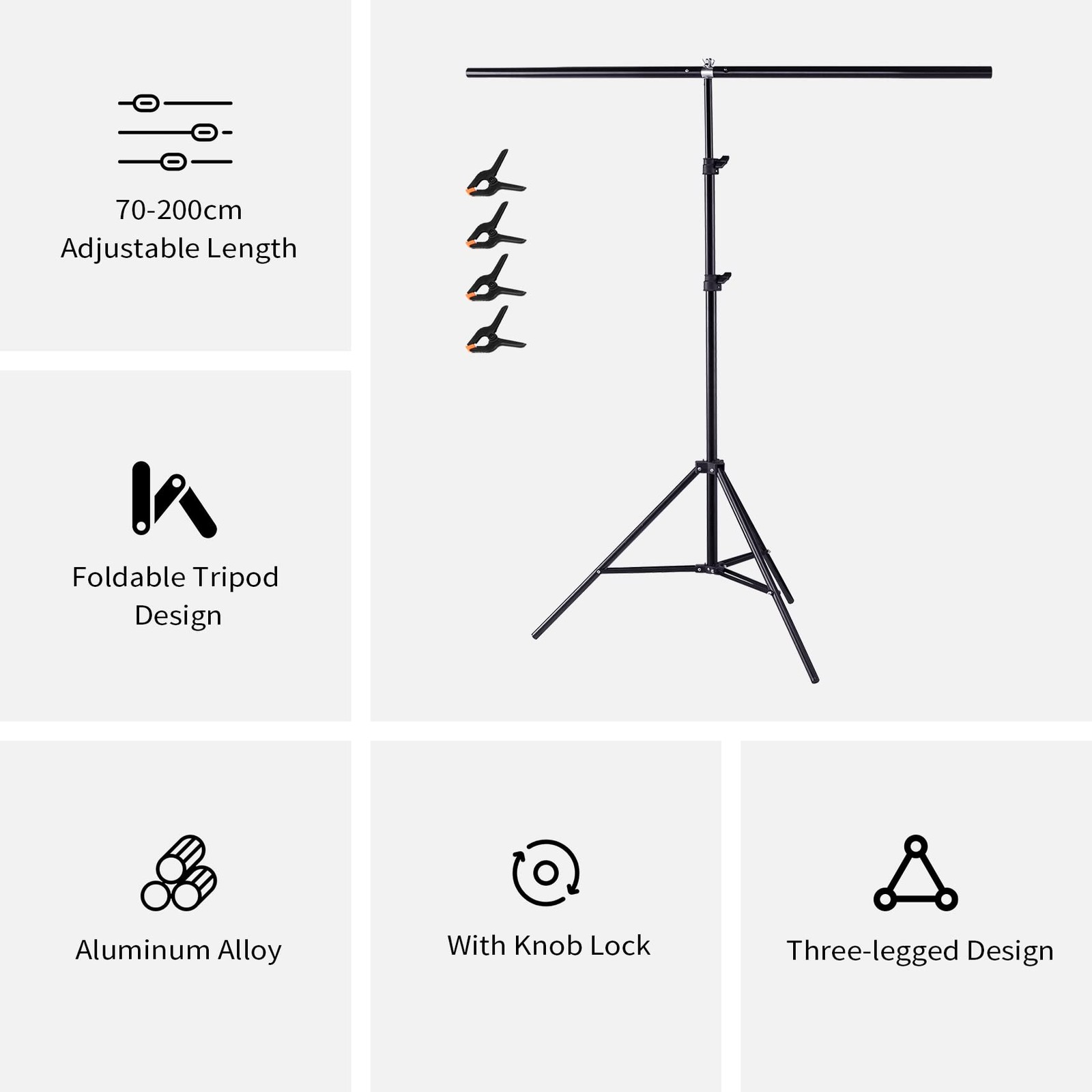 5×6.5ft Adjustable T-Shaped Backdrop Stand Carry Bag 4 Heavy Duty Clamps Kit