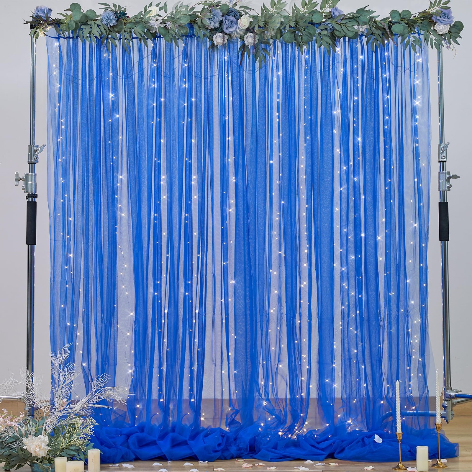 Royal Blue Backdrop Curtains with Lights String for Parites Wedding 10×8ft Sh…