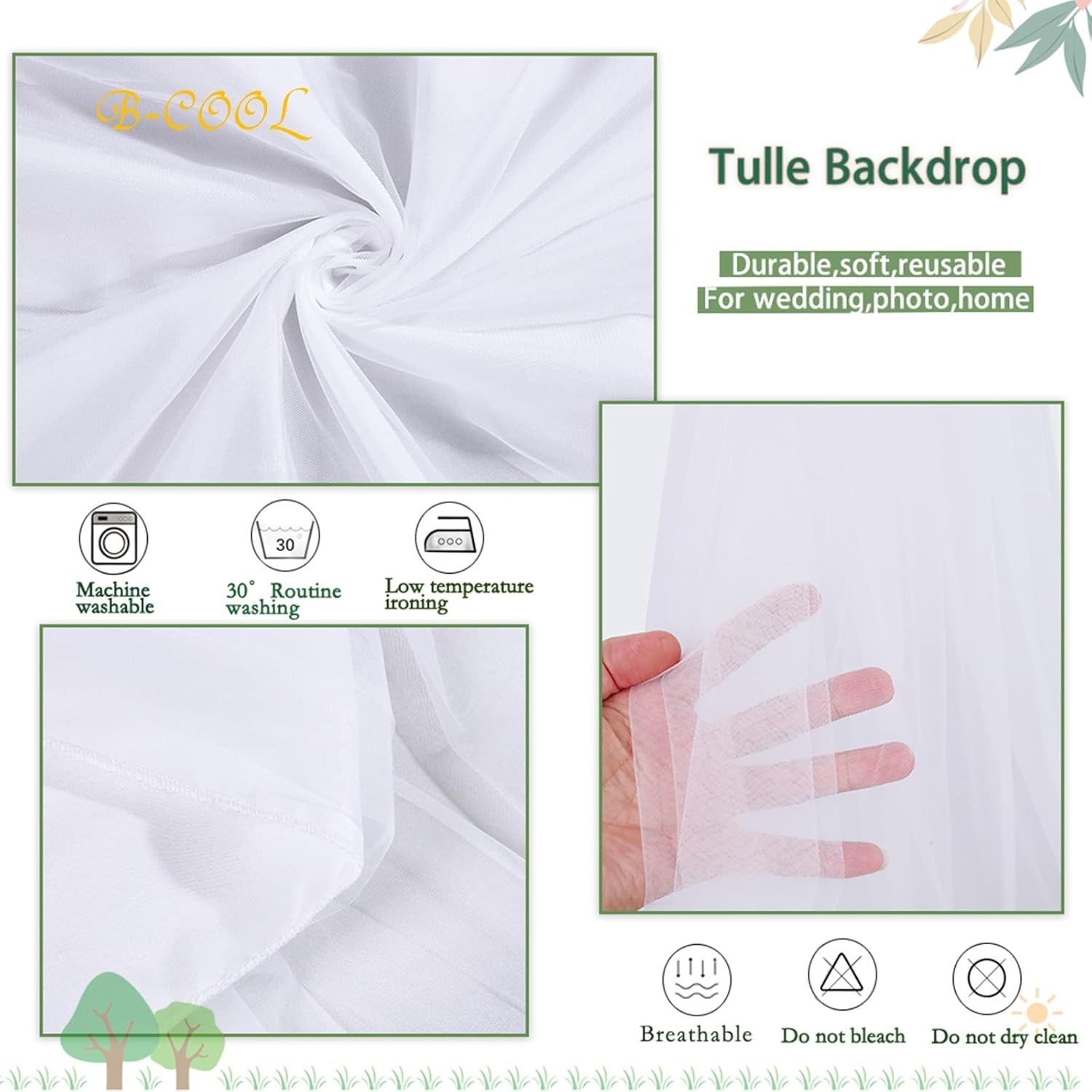 5x7FT Wedding Tulle Backdrop Curtain White for Photography Party Ceremony