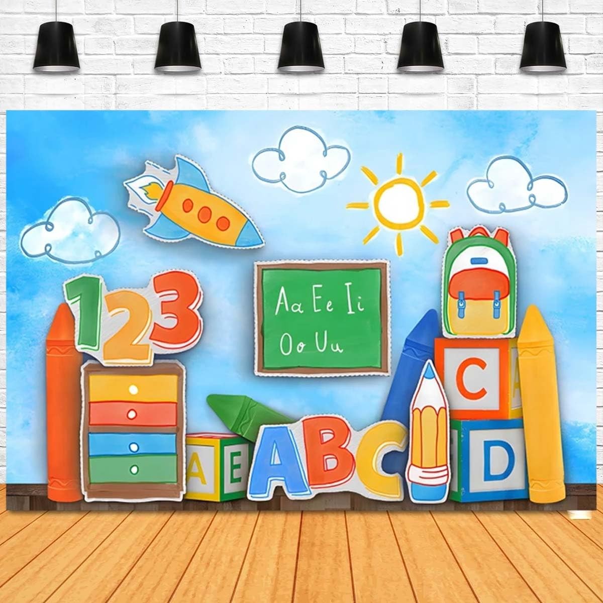 Back To School Backdrop First Day Preschool Chalkboard 8×6 Ft Background