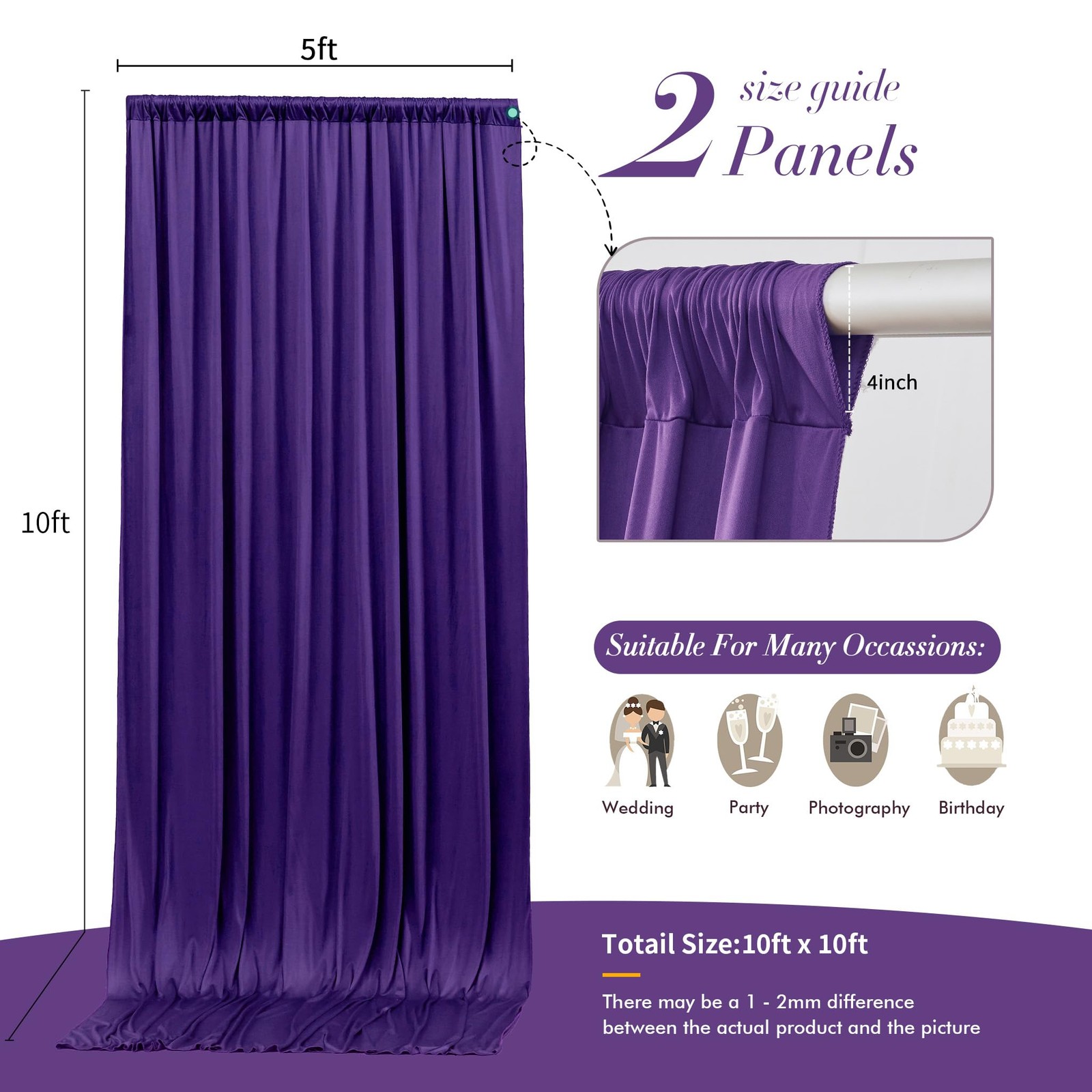 10 ft x 10 ft Free Purple Backdrop Curtain for Parties, Polyester Purple Phot…