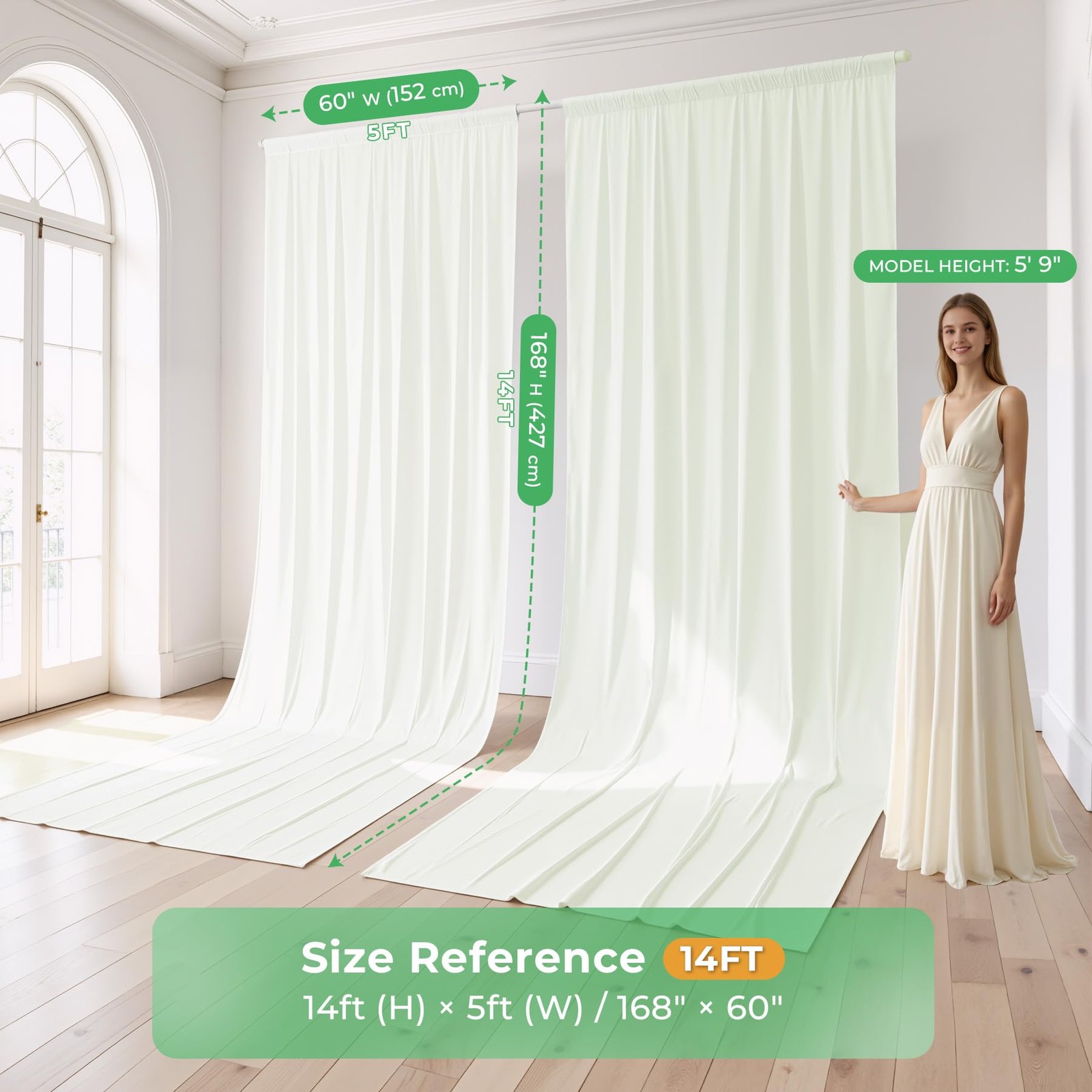 2 Panel Backdrop Curtain 10×14 FT Ivory WrinkleFree Fabric Wedding Party