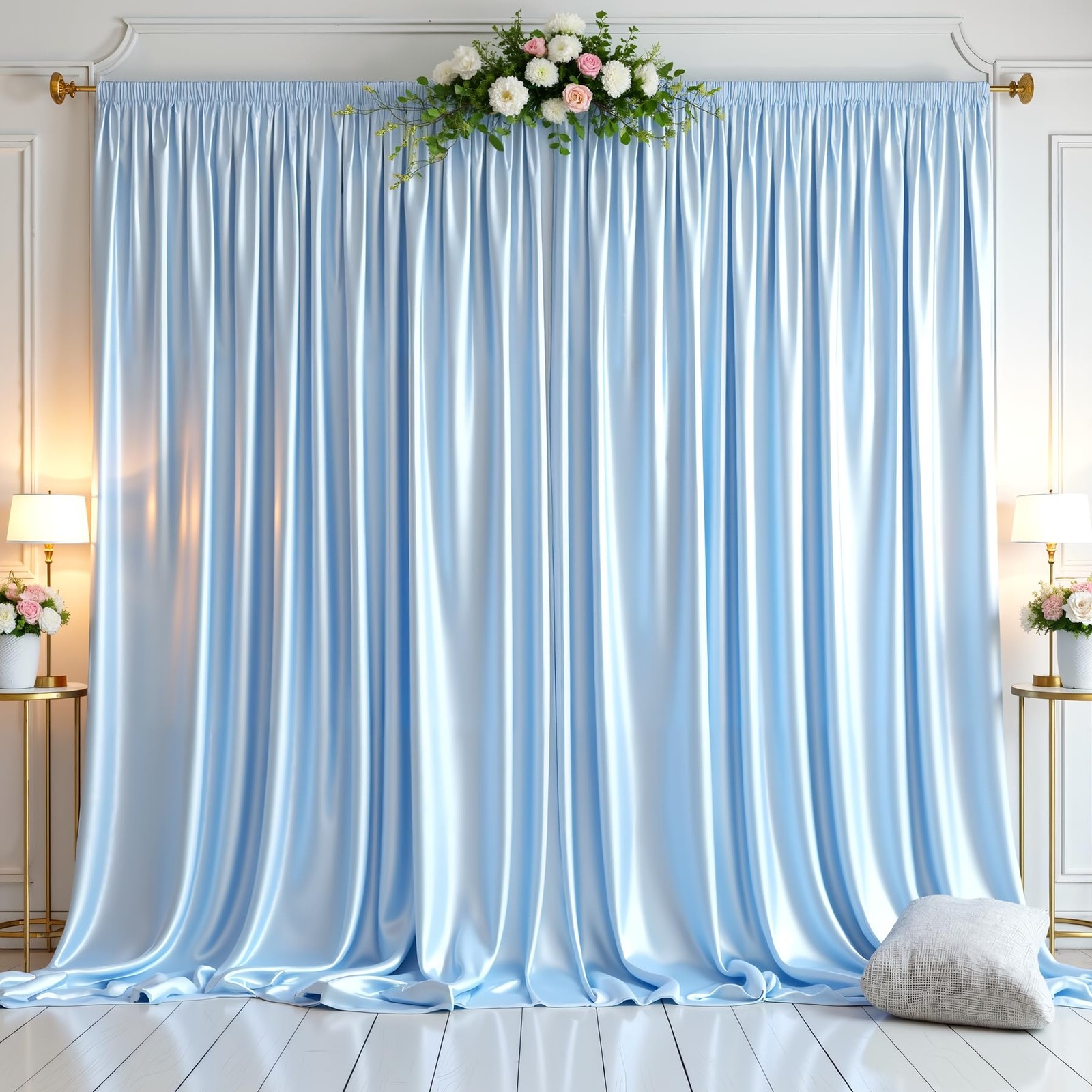 Shillance Blue Glitter Satin Backdrop Curtain for 5ftx10ft(8 panels),