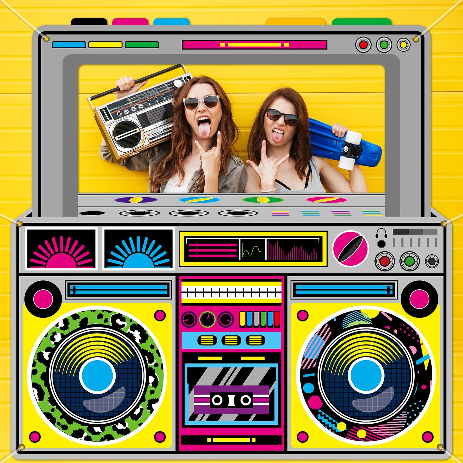 Fabric Radio Boombox Photo Booth Props for 90s 80s 59 x 59 inches, Multicolor