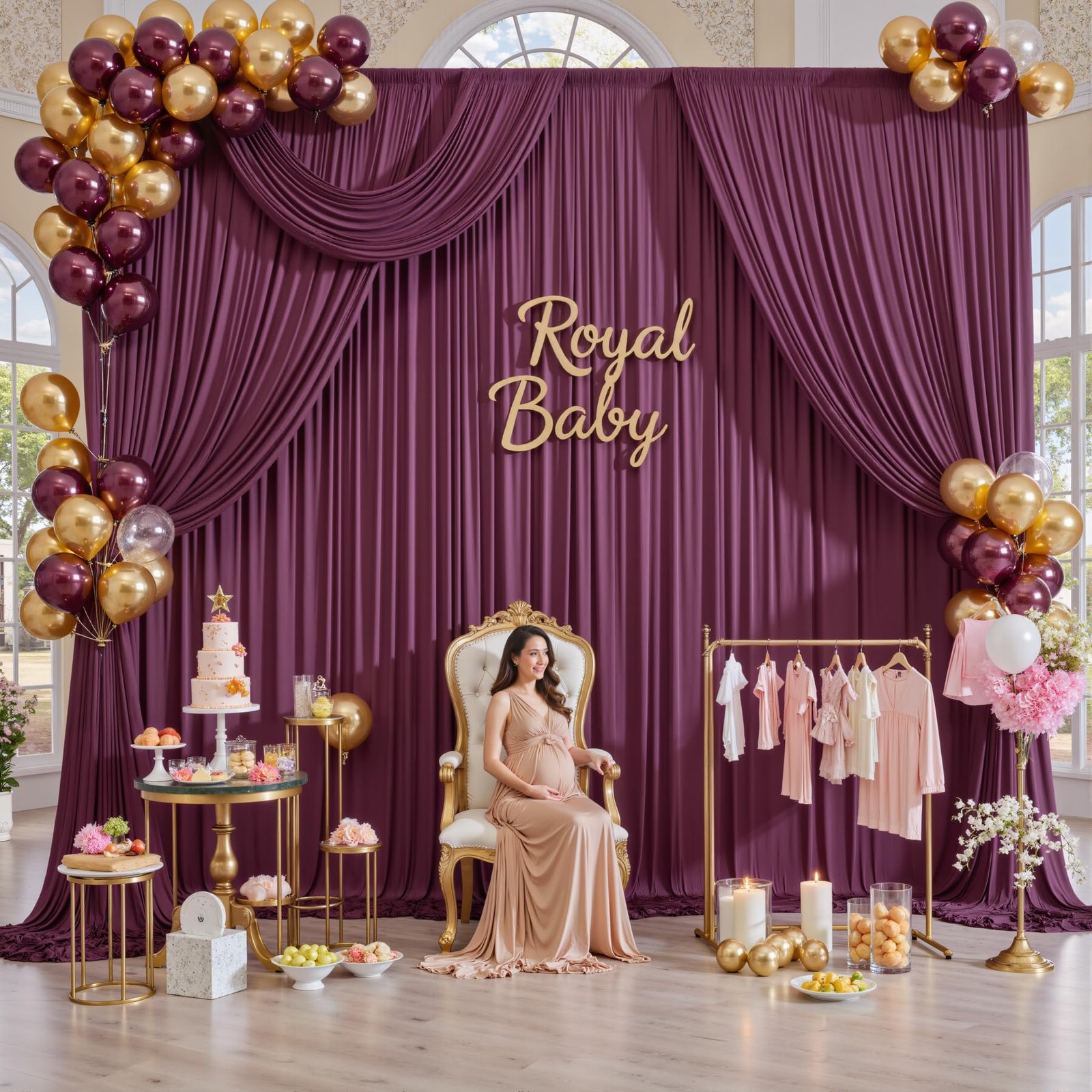 50ft x 14ft Burgundy Backdrop Curtains, 5′(W) x 14′(H), 10 panels,