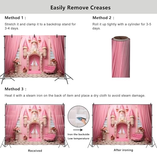 Pink Princess Castle Backdrop Sofa Flowers Vases Curtain Door 5x3ft Style 1