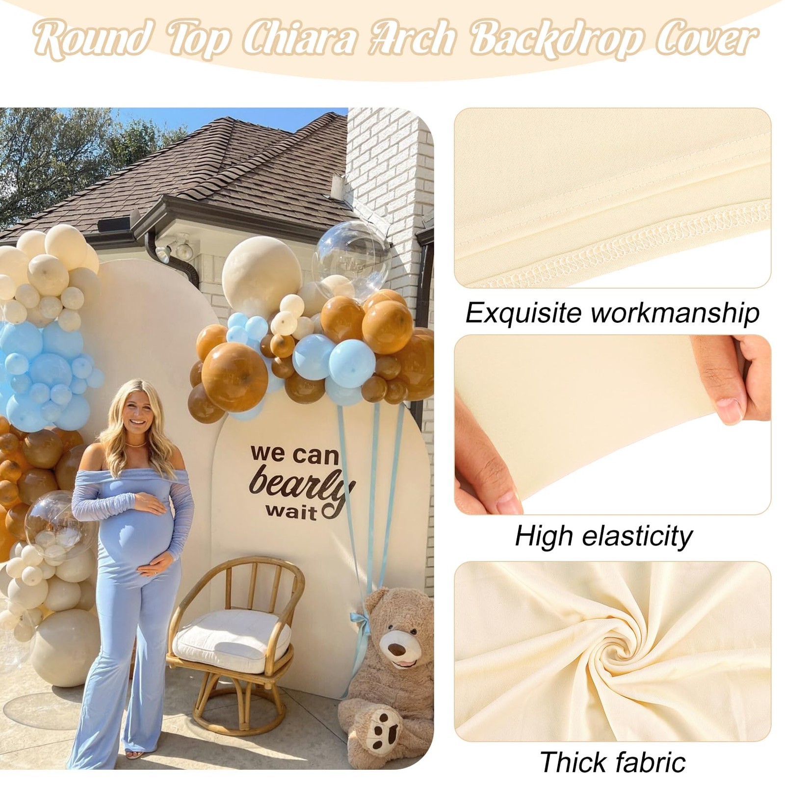 Spandex Fitted Wedding Arch Cover Set of 3 Beige Arch Backdrop Cover, Round T…