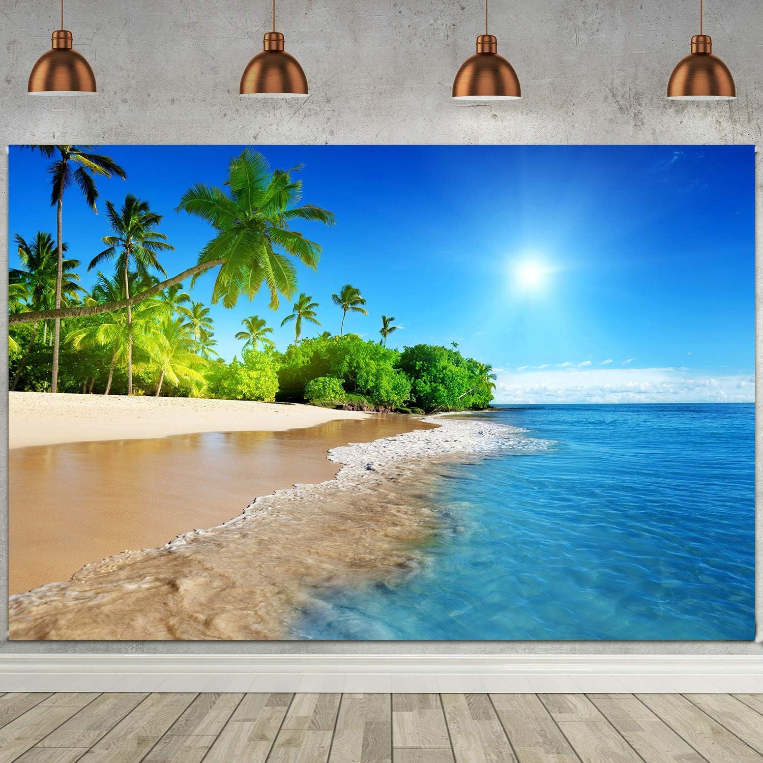 Tropical Seaside Backdrop 5X3Ft Summer Beach Hawaii Island Palm Trees Photograp