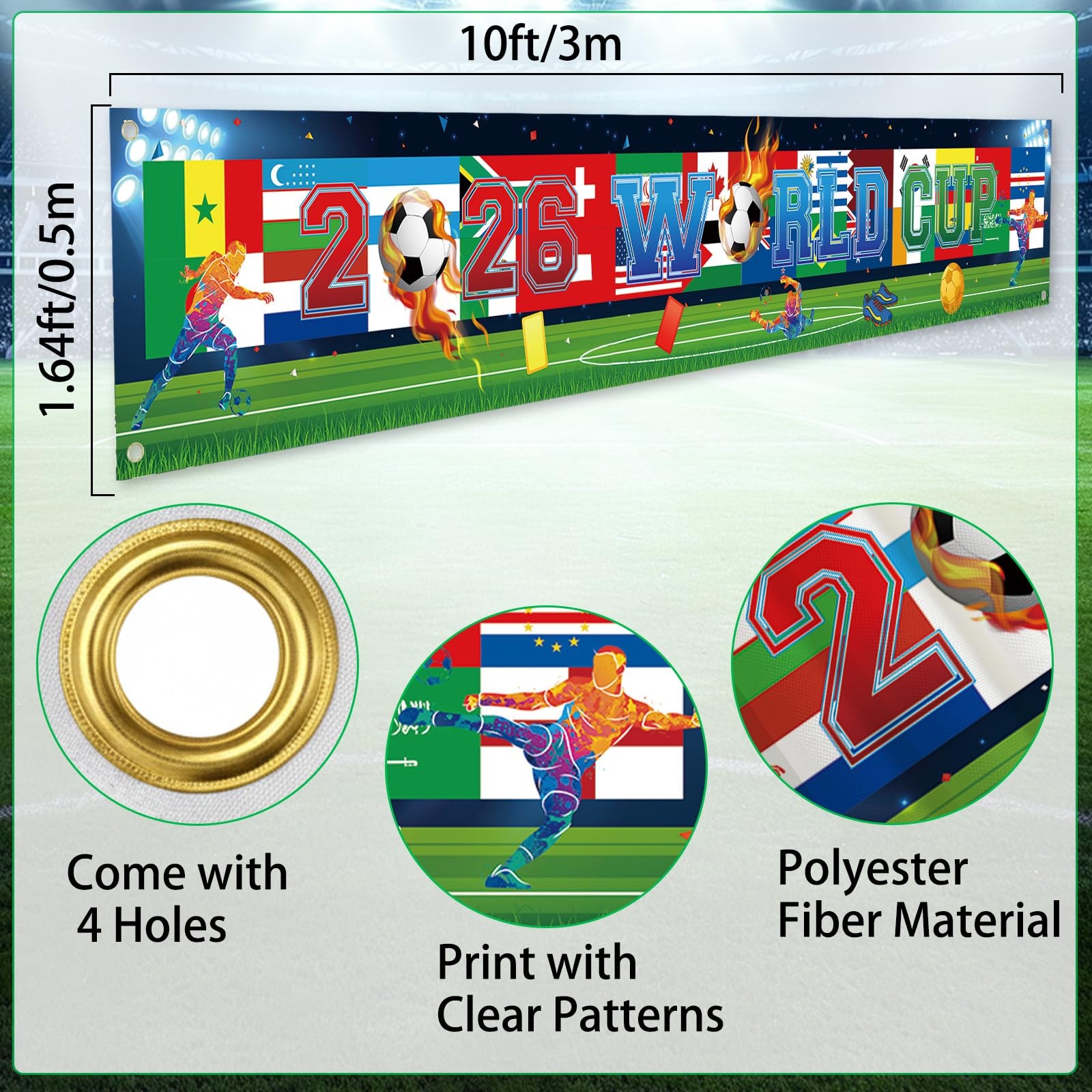2026 World Cup Party Banner Backdrop Soccer Banner with Country Flags, Footba…