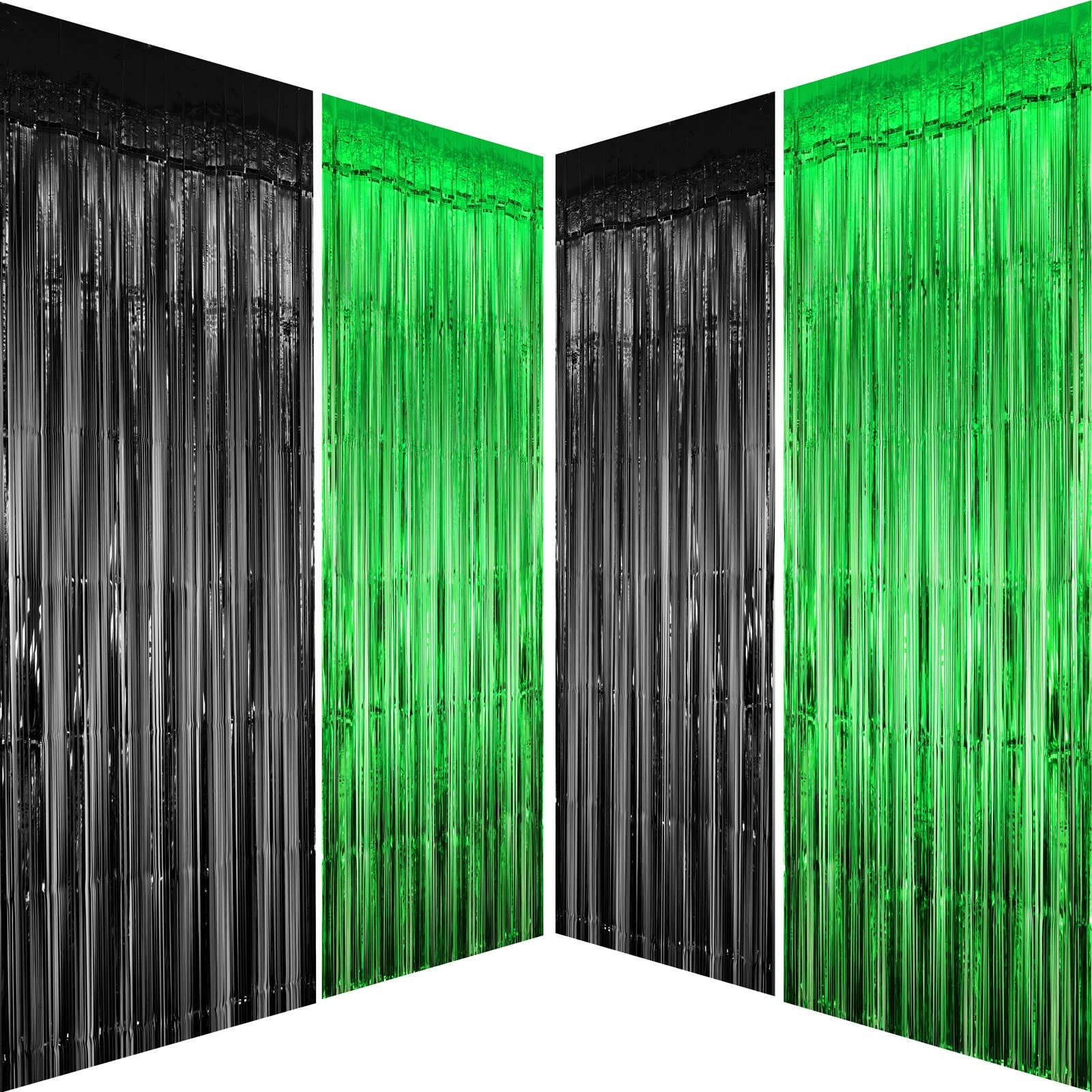 Black Green Metallic Tinsel Foil Fringe Curtain – Tropical Jungle Safari Anim…
