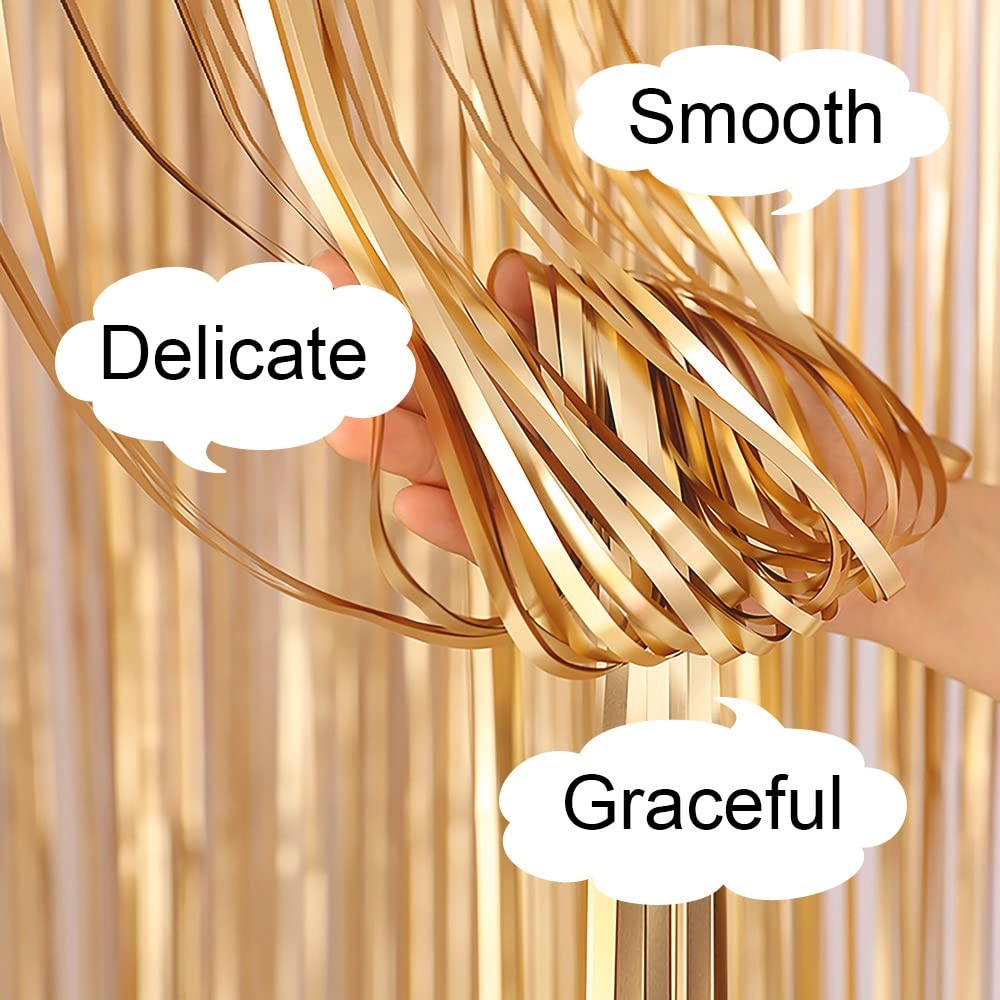 2 PCS Light Gold Backdrop Curtains 6.6×9.8 FT Matte Foil Fringe Streamers