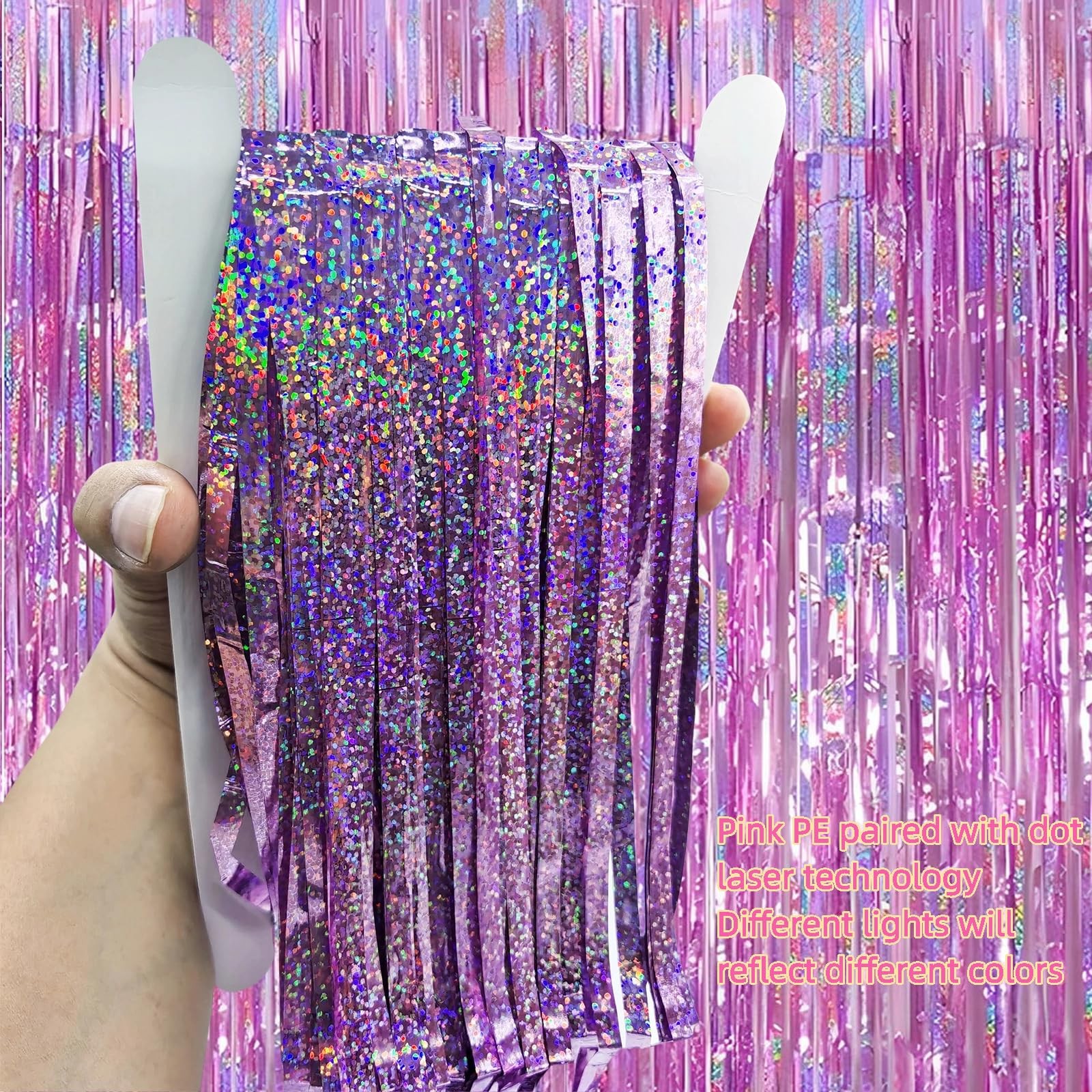 3 Pack Foil Curtain Backdrop 3.3×6.6 ft Tinsel Fringe 3.28 Ft X 6.56 Ft, Pink