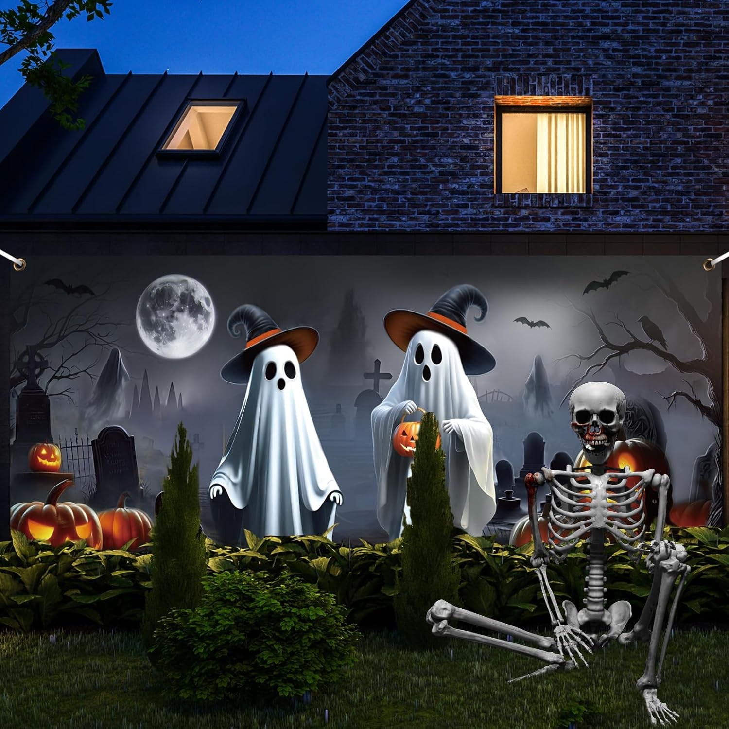 Preboun Halloween Ghost Garage Door 7 x 16 ft, as shown in the picture