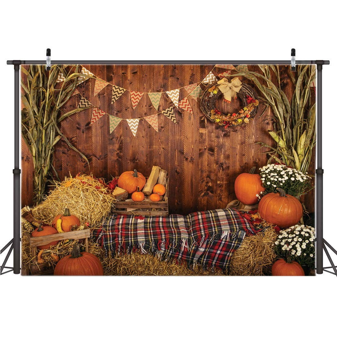 Fall Thanksgiving Backdrops Rustic Wooden Barn Harvest Autumn 7X5FT, Clear