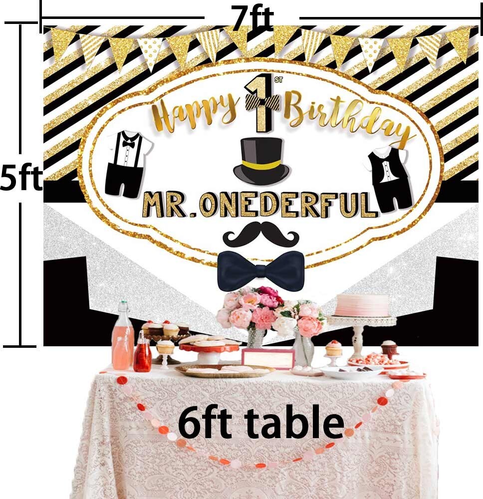Mr Onederful Happy 1st Birthday Party Supplies Backdrop Banner 7x5Ft