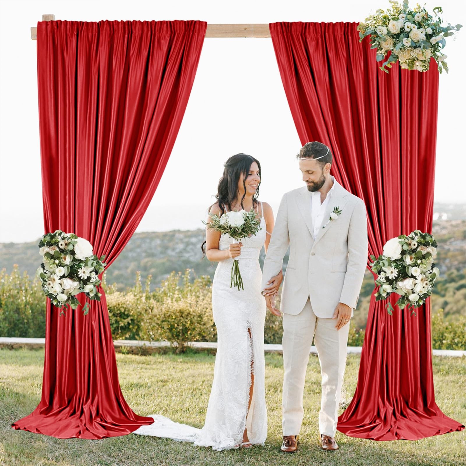 5x7ft Red Backdrop Curtains Polyester Wrinkle Free Drapes Party Wedding 2 Panels