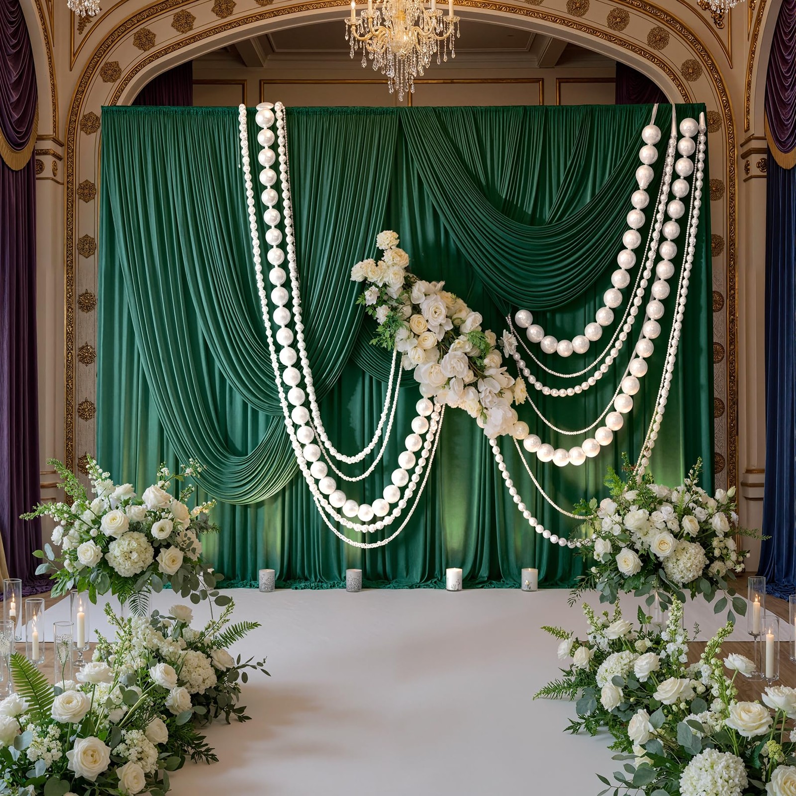 50ftx10ft Wrinkle Free Hunter Green Backdrop Curtains 50ftx10ft,
