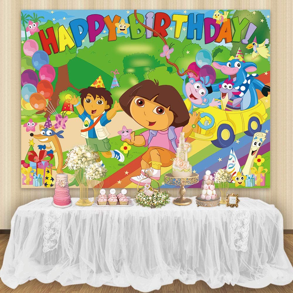 AONELAS 7x5ft Explorer Cartoon Theme Birthday Party Backdrop; Vinyl Material;…