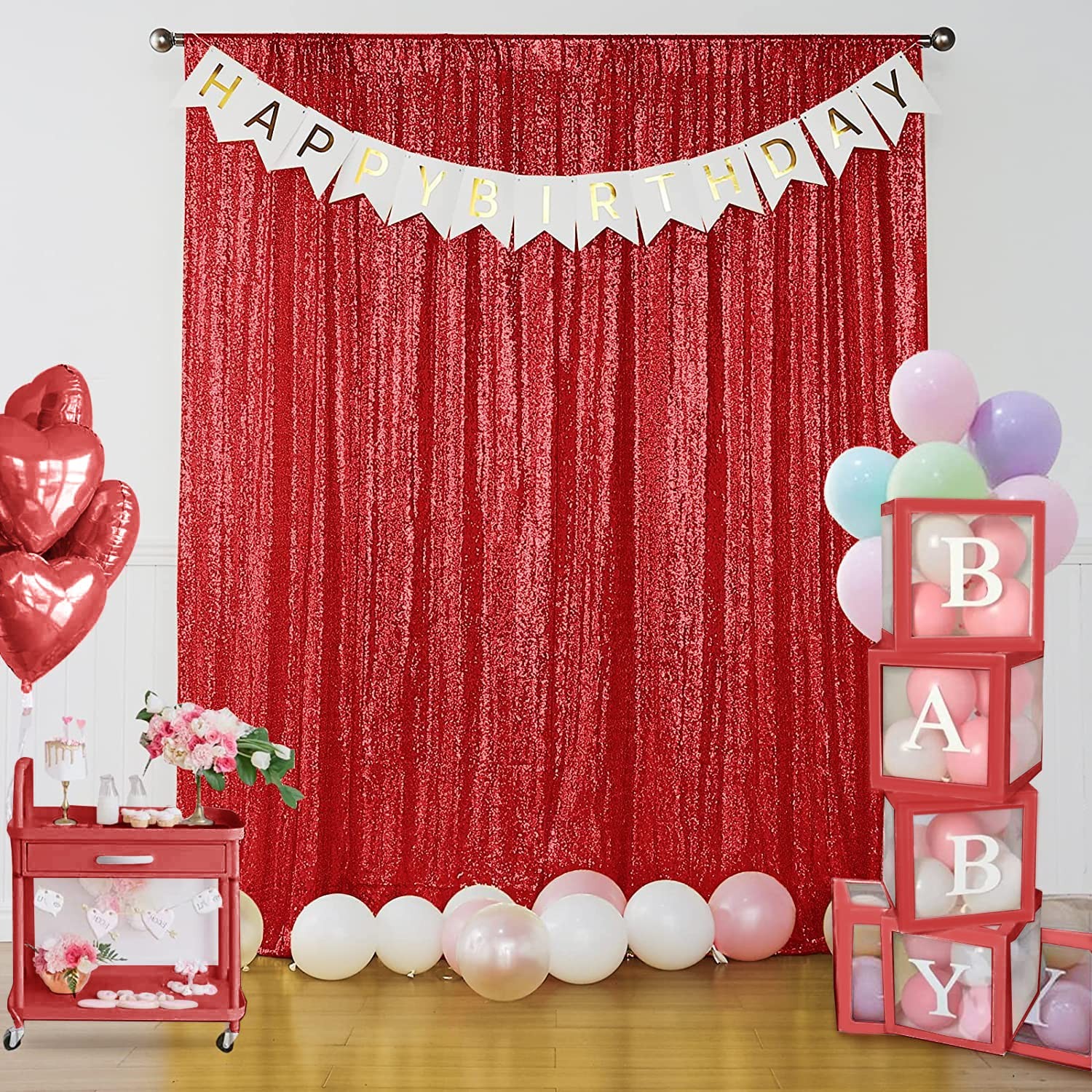 Red Sequin Backdrop Curtain 2 Panels 2FTx8FT Glitter Red Background Drapes Sp…
