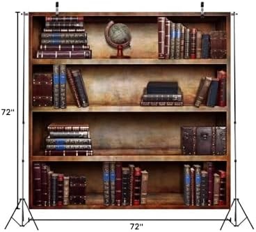 6x6ft Fabric Vintage Bookshelf Backdrop Library Books Antique Book Racks School